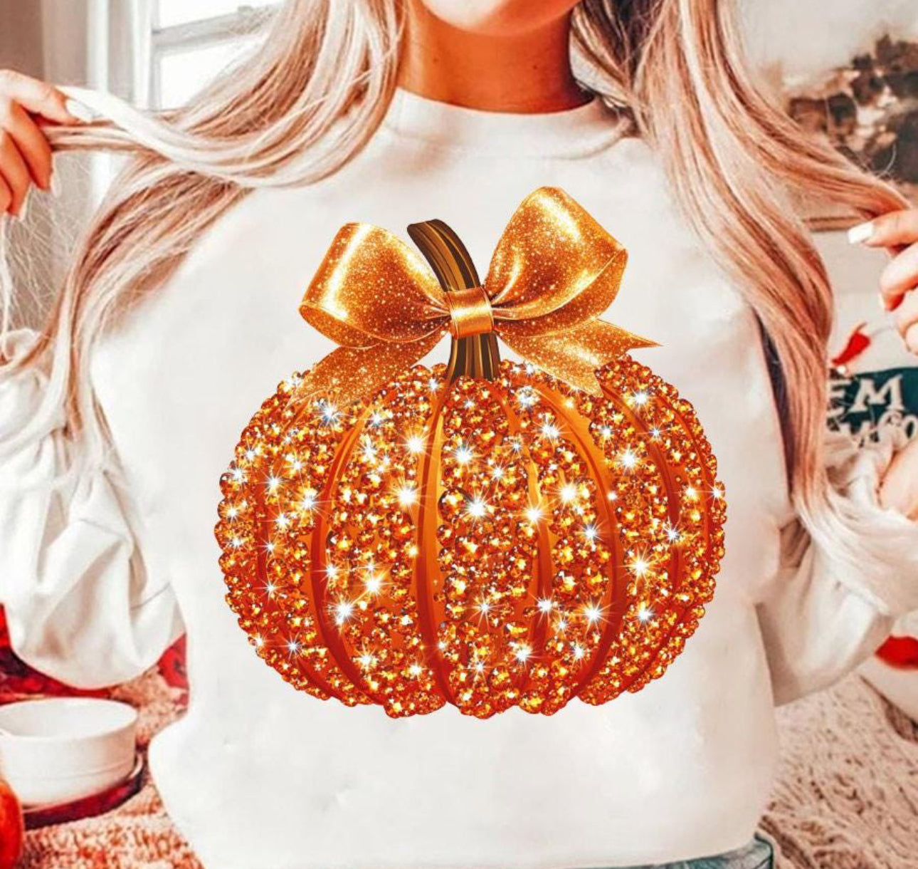 Pumpkin sweatshirt with Rhinestones