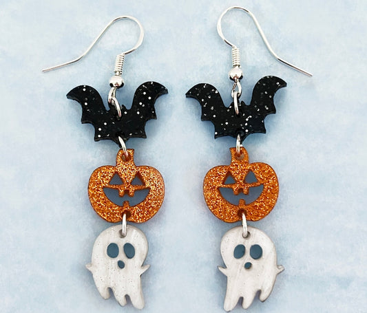 Bat pumpkin ghost earrings